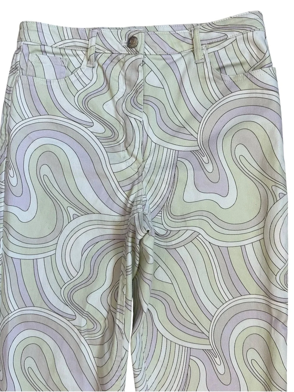 Aritzia Wilfred Free Pastel Green Purple White Swirl Print Melina Jeans Size 6 - Picture 3 of 8